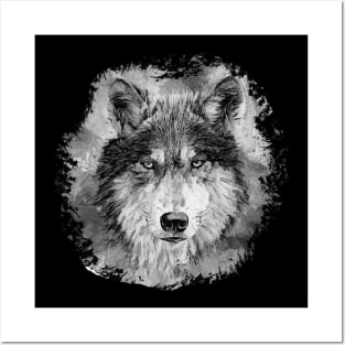 Wolf face black and white painted design Posters and Art